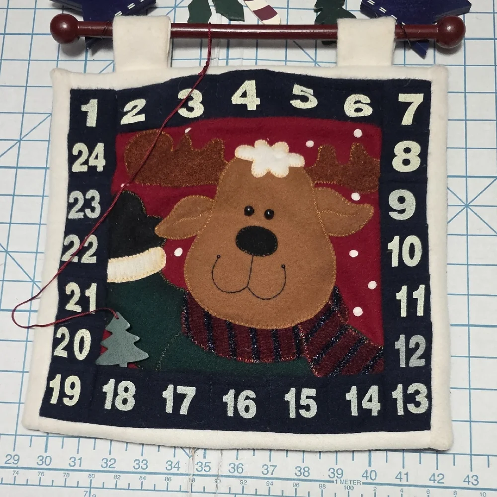 Holiday Reindeer Rustic Felt Hanging‎ Countdown Calendar, Gently Preloved